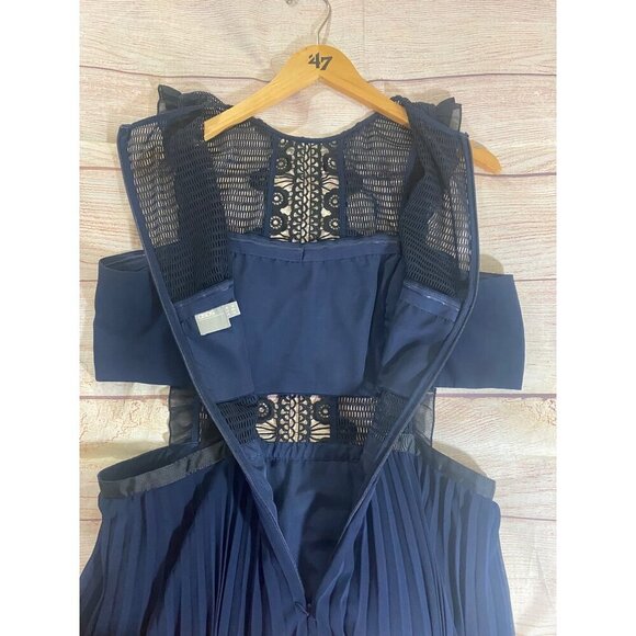 ASOS Women's Crochet Chiffon Blue Pleated Cut Out Cocktail Dress - 14 - Picture 12 of 14